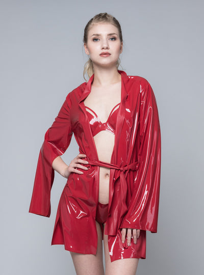 Crush Latex Kimono Coat Red